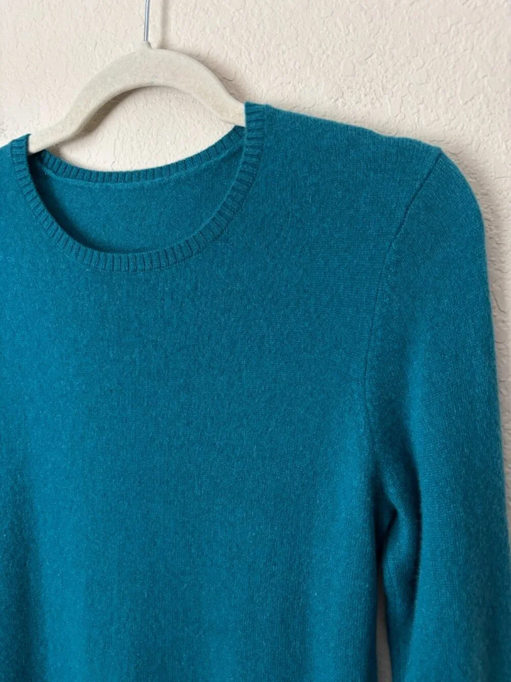 Two-Piece 100% Cashmere Teal Long Sleeve Dress and Cardigan Set Luxurious